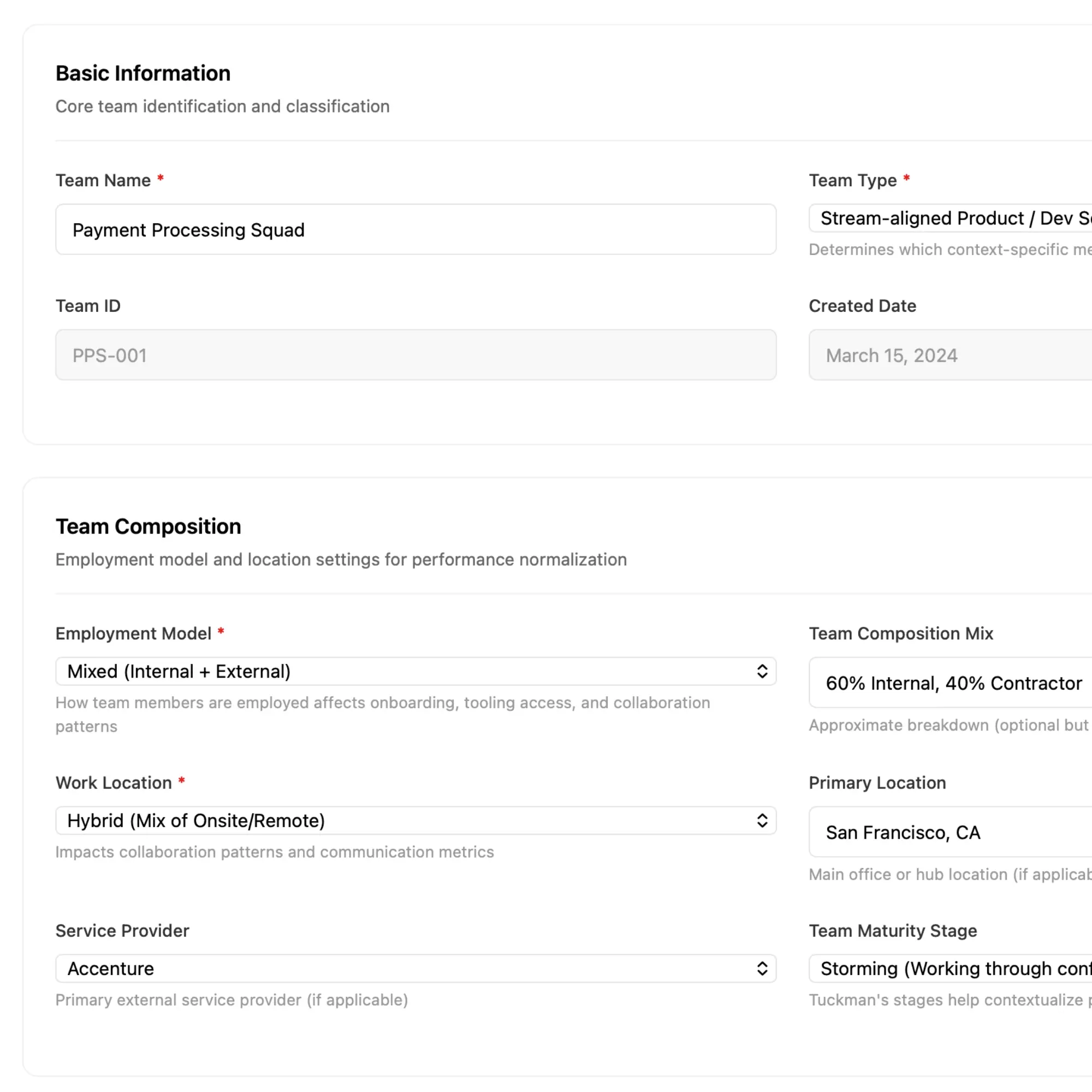 Normalized productivity benchmarks across team composition